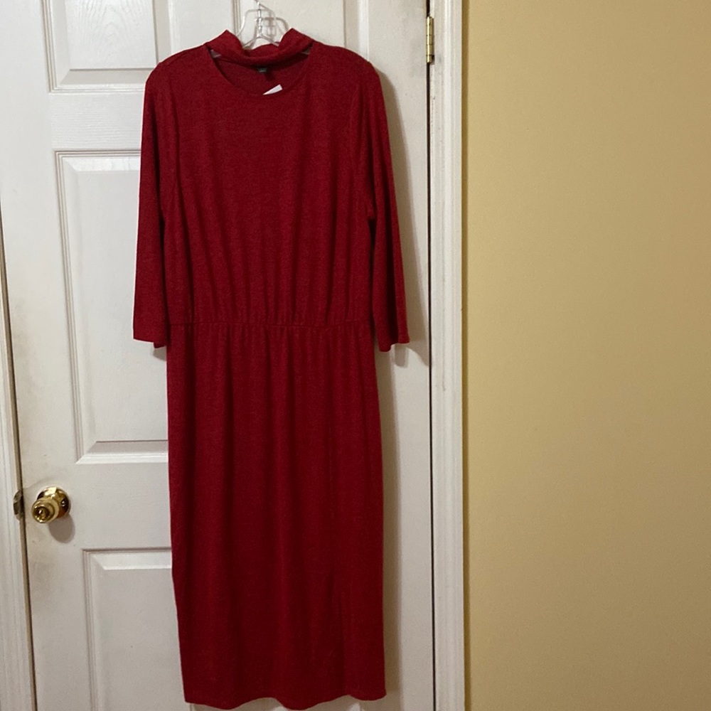Mock-Neck Midi Dress With Cutout Detail